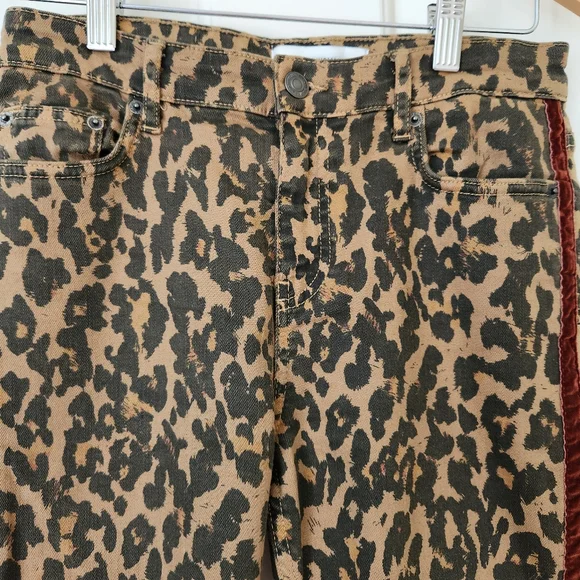 Leopard Print Velvet Trim Stretch Skinny Jeans Leggings Animal Edgy Mobwife 4 - Picture 6 of 15